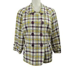 Pendleton Tartan Frayed Raw Hem Double Breasted Lined Suit Coat Blazer Jacket